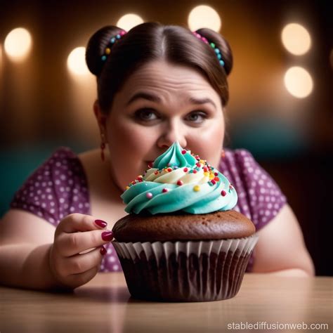 Vivid Cupcake Consumed By Joyful Woman Stable Diffusion Online