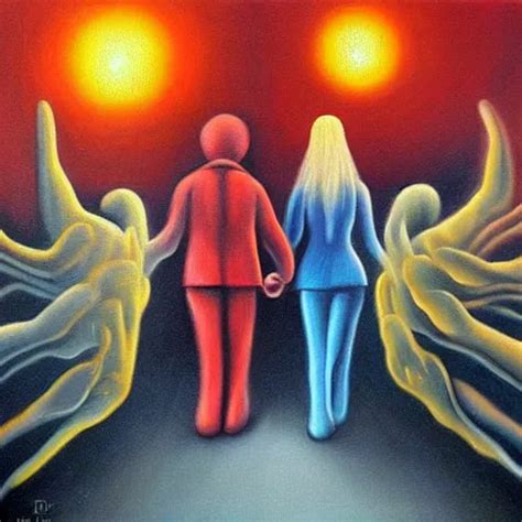 Couple Walking Hand In Hand In Heaven And Hell At The Stable Diffusion