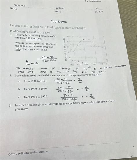 Solved Mathematics Name E Date Period Cool Down Lesson Using Graphs