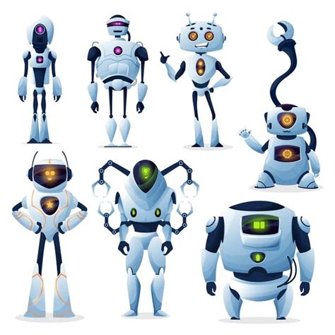 Modern Robot Cartoon Characters Vector White Artificial Intelligence Bots Cute Stock Vector