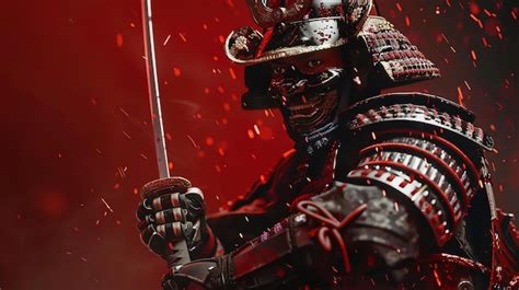 A Samurai Warrior Dressed In Traditional Armor With A Red And White