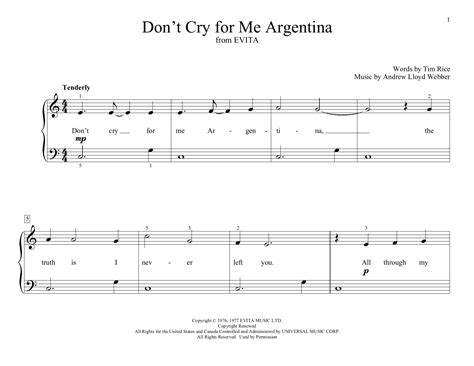 Andrew Lloyd Webber Don T Cry For Me Argentina Sheet Music For