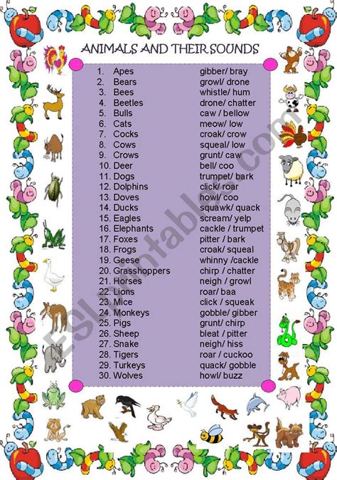 ANIMALS AND THEIR SOUNDS EXERCISE - ESL worksheet by dahlia eva sue