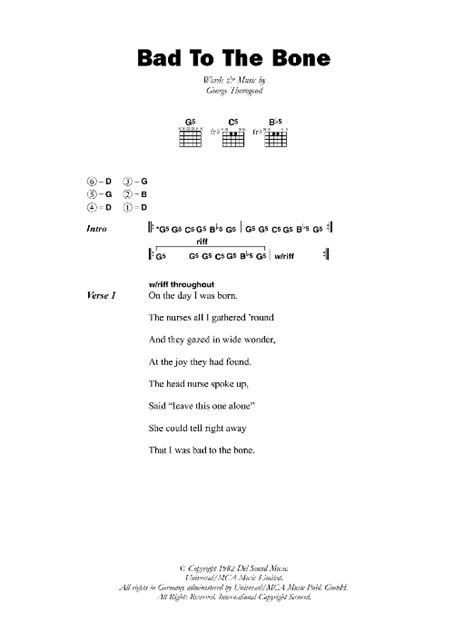 Bad To The Bone by George Thorogood - Guitar Chords/Lyrics - Guitar ...