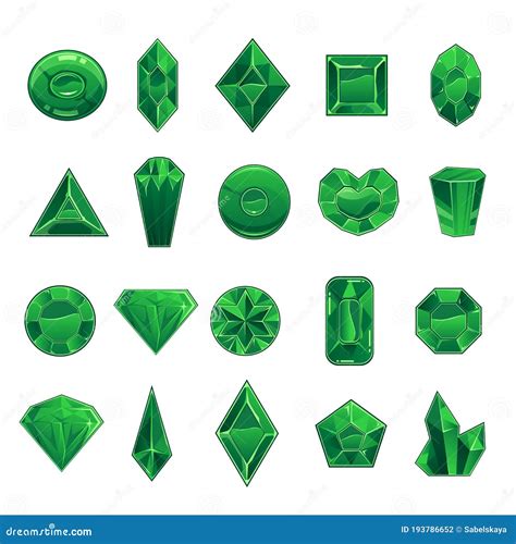 Cartoon Green Gemstones Or Emeralds Vector Illustration Isolated On