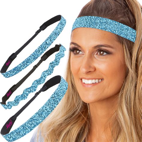 Hipsy Womens Adjustable No Slip Bling Glitter Headband 3 Pack Mixed