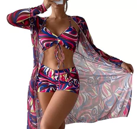 Traje De Baño Bikini Para Mujer Con Blusa 3 Piezas Cuotas sin interés