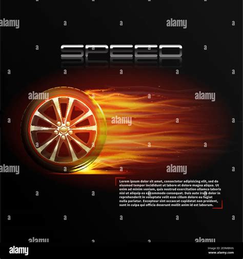 Realistic Burning Wheel Tyre Extreme Auto Sport Speed Poster Vector