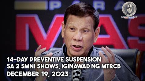 14 Day Preventive Suspension Sa 2 SMNI Shows Iginawad Ng MTRCB AI