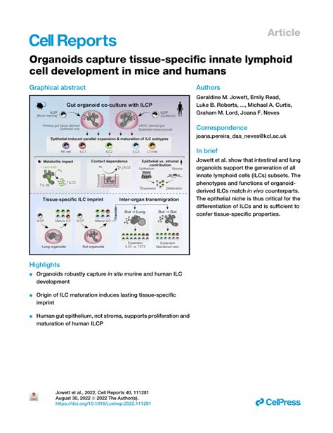 Pdf Organoids Capture Tissue Specific Innate Lymphoid Cell