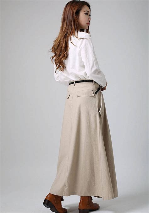 Khaki Skirt Maxi Skirt Long Skirt Casual Skirt Linen Skirt Summer