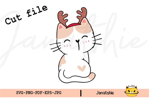 Cute Cat Reindeer Svg Christmas Clipart Graphic By Janatshie · Creative Fabrica