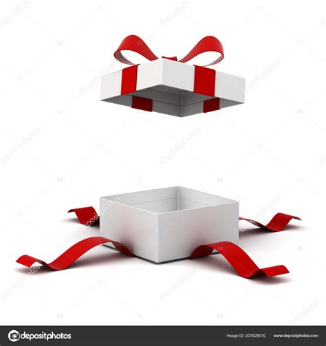 Open Gift Box Present Box Red Ribbon Bow Isolated White Stock Photo By