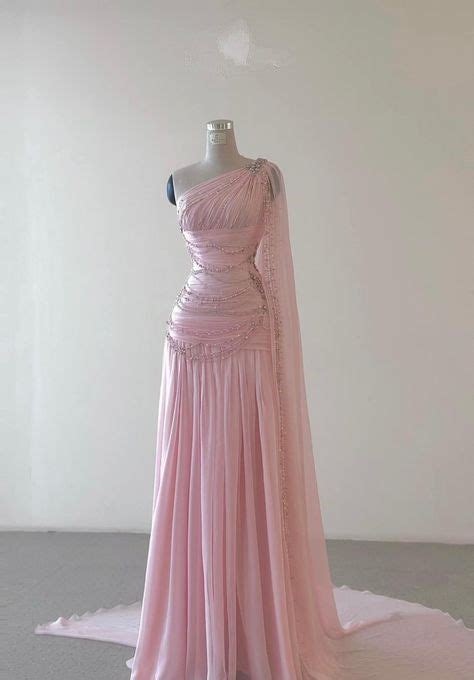 Vintage A Line One Shoulder Pink Chiffon Floor Length Prom Dresses Bea