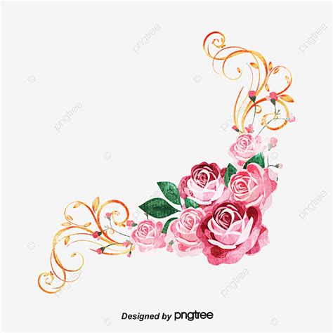 Decorative Corners Vector Design Images, Pink Flowers Decorate The Corners, Pink, Flowers ...