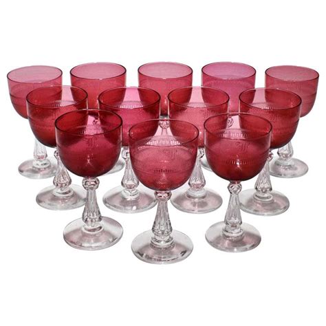 Etched Crystal And 22 Karat Gold Cranberry Cordial Glasses Set Of 6 For Sale At 1stdibs