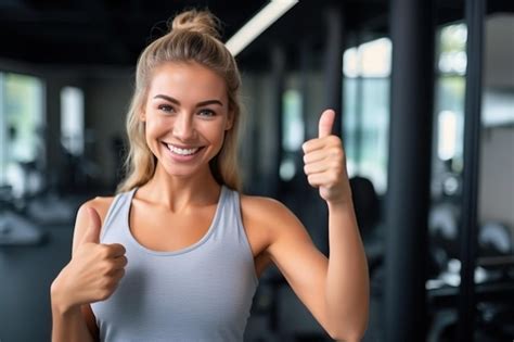 Premium Photo Smiling Woman Fitness And Thumbs Up To Health Workout