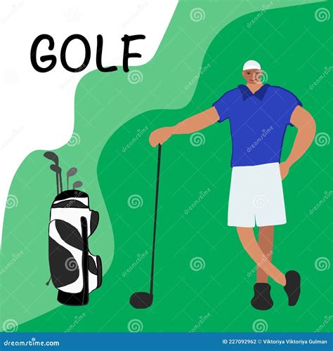 Flat Vector Illustration Sporty Man Playing Golf Stock Vector