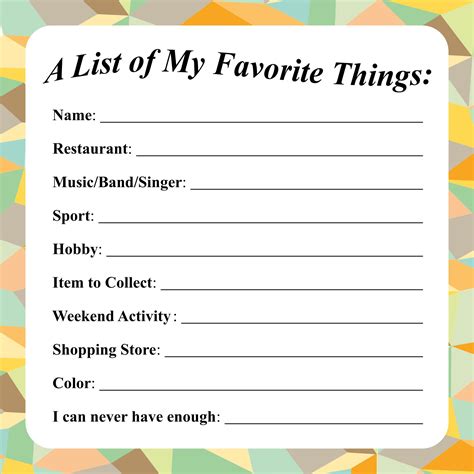 My Favorite Things Template - 10 Free PDF Printables | Printablee