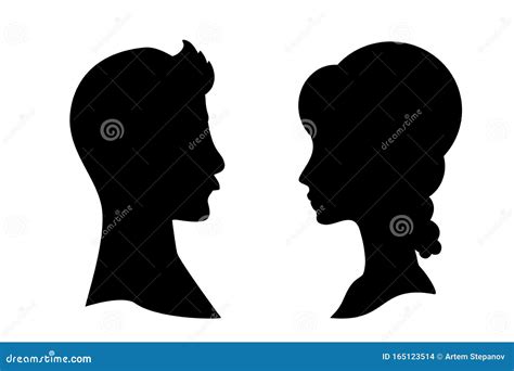 Man And Woman Side Profile Head Silhouettes Isolated Vector Illustration