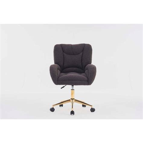 Wetiny Dark Gray Teddy Fabric 360 Swivel Home Office Chair With Gold