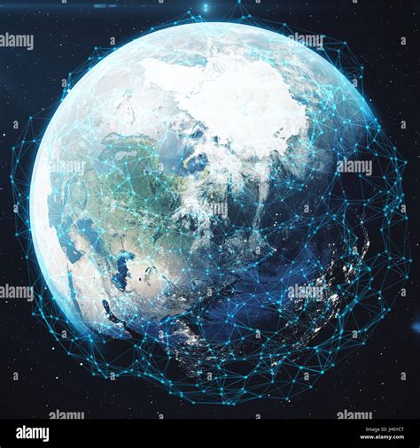 3D Rendering Netzwerk und Datenaustausch über Planetenerde im Weltraum