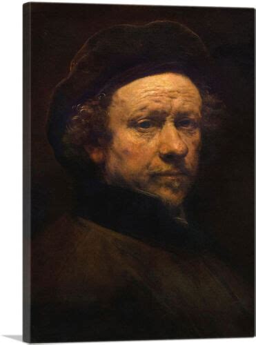 Self Portrait With Beret And Turned Up Collar Canvas Print By Rembrandt