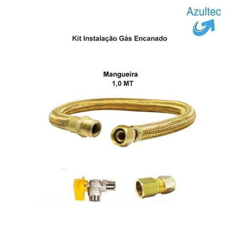 Kit instalação gás encanado mangueira 1 0 mt registro adaptador