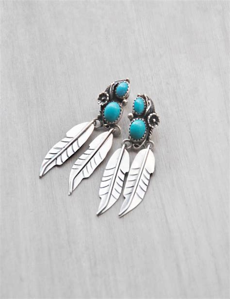 Jewellery Earrings Vintage Turquoise Shop Dangles Feather