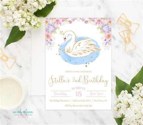 Swan Birthday Invitation Swan Princess Birthday Party Invite Etsy