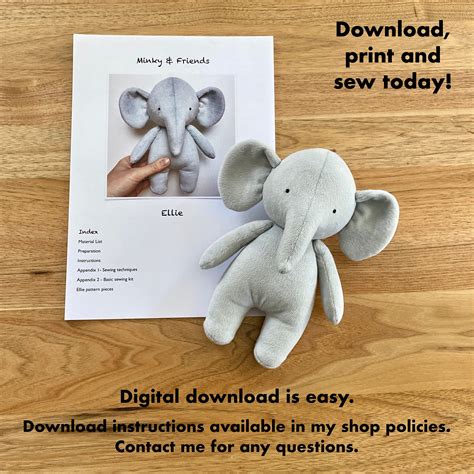 Elephant Sewing Pattern Stuffed Elephant Pattern Sewing Etsy