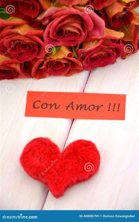 With Love Wishes In Spanish And Bouquet Of Gorgeous Red Roses Stock Image Image Of Magnificent