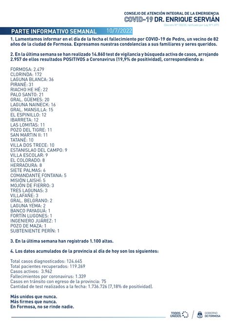 Gobierno De Formosa On Twitter Parte Informativo Y S Ntesis Domingo