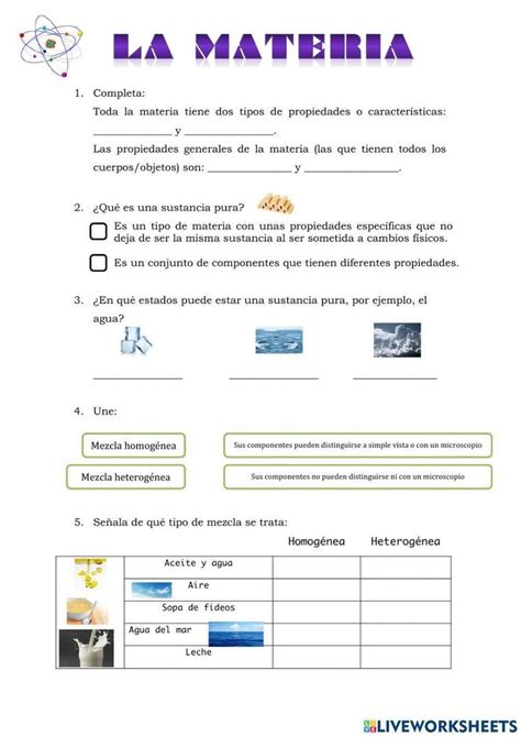 La Materia Y Sus Propiedades Tipos De Mezclas Worksheet En 2024