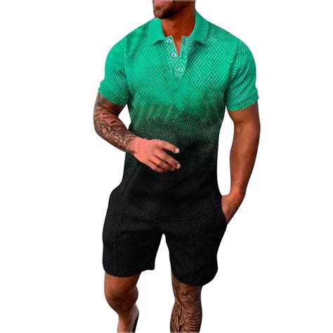 Uveasisha Mens Golf 2 Piece Mens 2 Piece Tracksuit Short Sleeve Print