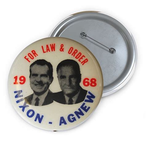 Nixon Agnew 1968 For Law And Order Campaign Pin Political Retro Merch