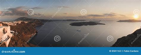 Greek Sunset on Santorini Caldera Stock Image - Image of historic ...