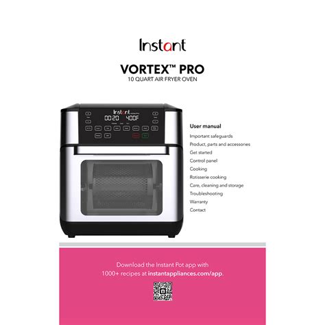 Instant Vortex Pro 10 Quart Air Fryer Oven User Manual