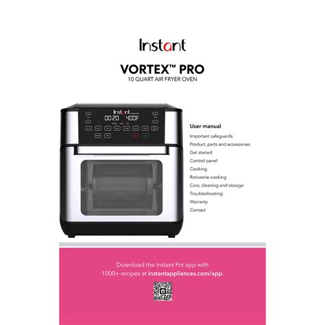 Instant Vortex Pro 10-quart Air Fryer Oven User Manual