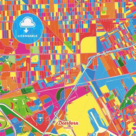 Dearborn Michigan United States City Map With Crazy Colors Between Red Blue And Yellow For