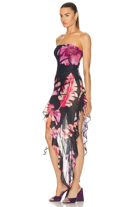 Retrofete Atlas Dress In Tropical Leaf Fwrd