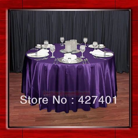 Hot Sale Purple 54" round shaped poly satin table cloth/Tablecloths/Table overlay for wedding ...