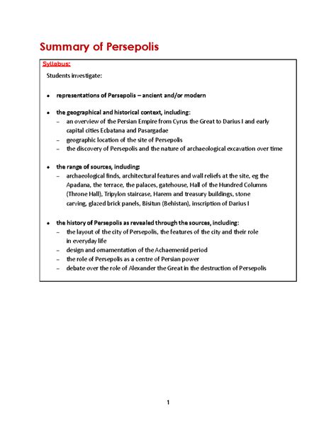Persepolis Summary Notes: Historical Context & Archaeological Insights