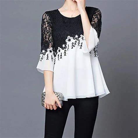 Elegant Women Fashion Sexy Ruffle Blouses Shirts Half Sleeve Black Lace