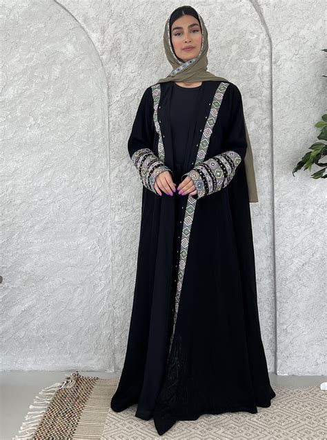 Black Abaya Flowy Abaya With Intricate Hand Embroidery On The Sleeves