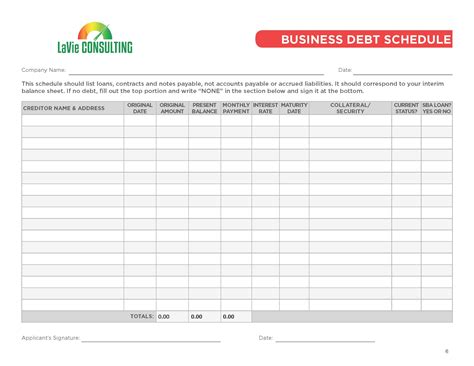 EXCEL TEMPLATES Debt Schedule For Business