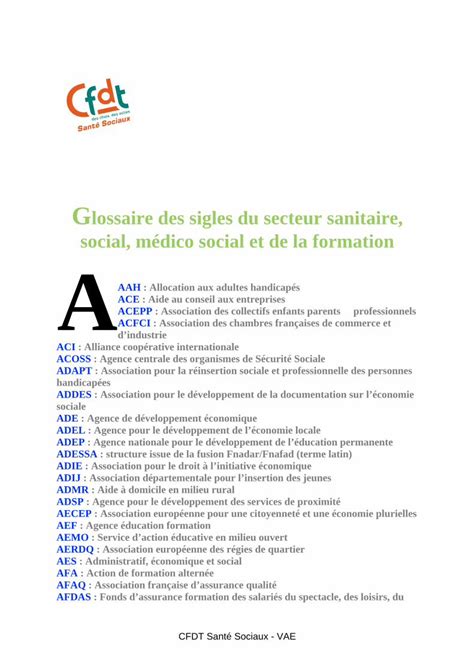 PDF Glossaire des sigles du secteur sanitaire social médico vae