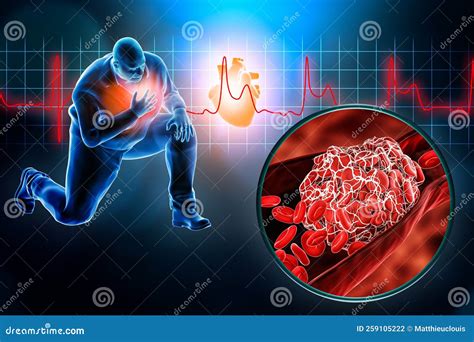 Ictus O Attacco Cardiaco Con Coagulo Sanguigno O Trombus Ed Illustrazione Del Rendering Dello ...