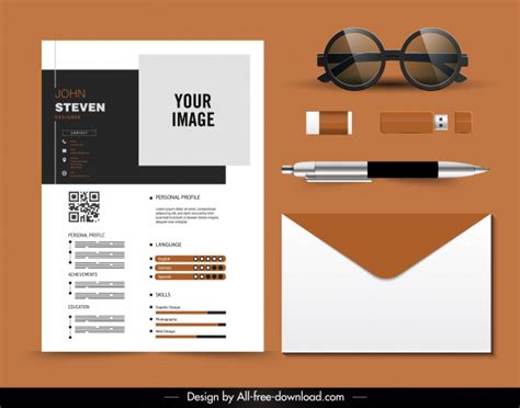 Personnel Cv Template Elegant Plain Contrast Decor Vectors Images