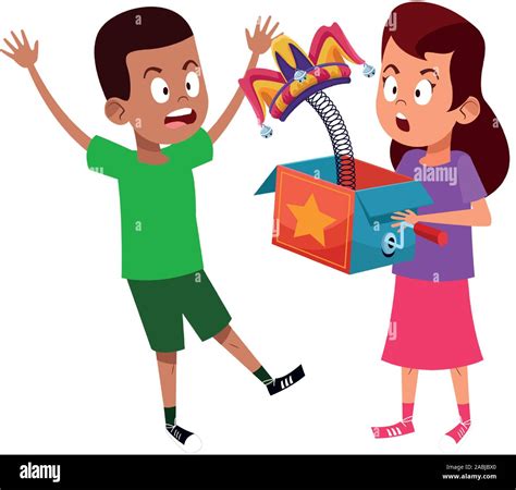 scared boy and girl with joke box icon Stock Vector Image & Art - Alamy